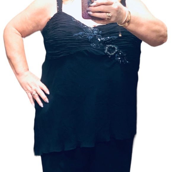 Plus Size 2X Two piece Navy Chiffon Embellished Pant Suit Formal Evening Party - Picture 3 of 14